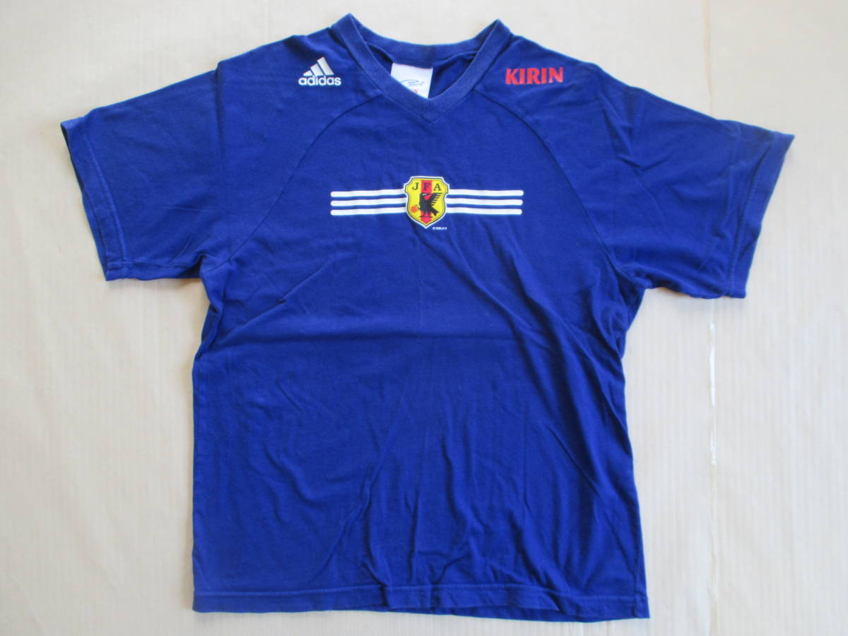 送料180円 KIRIN adidas 半袖 サッカー 日本代表 ロゴマーク プリント Tシャツ S M 身幅50cm キリン アディダス_毛羽立ち、色あせ、伸び、ヨレあり