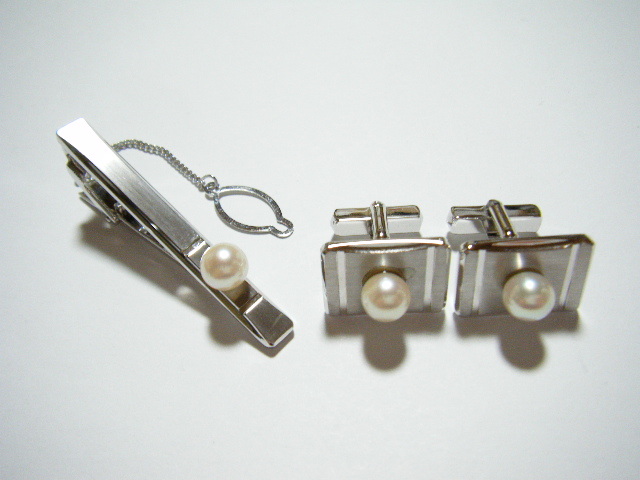 ★カフス タイピン セット パール 7.2mm SILVER 850 【FC6】