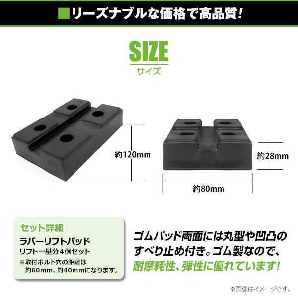 【送料無料】 4個セット 溝付き リフトブロック リフトアップ ゴムブロック 高さ25mm×長さ118mm×幅75mm リフト用 リフトパッド_画像3