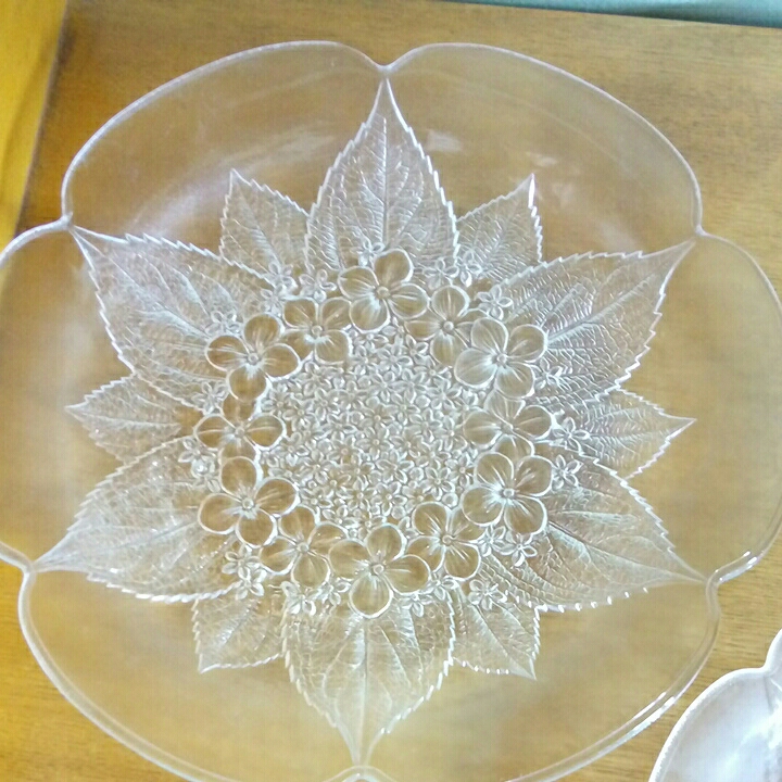 昭和レトロ■ホヤクリスタル 花柄 ガラス パーティセット 大皿 中皿_画像3