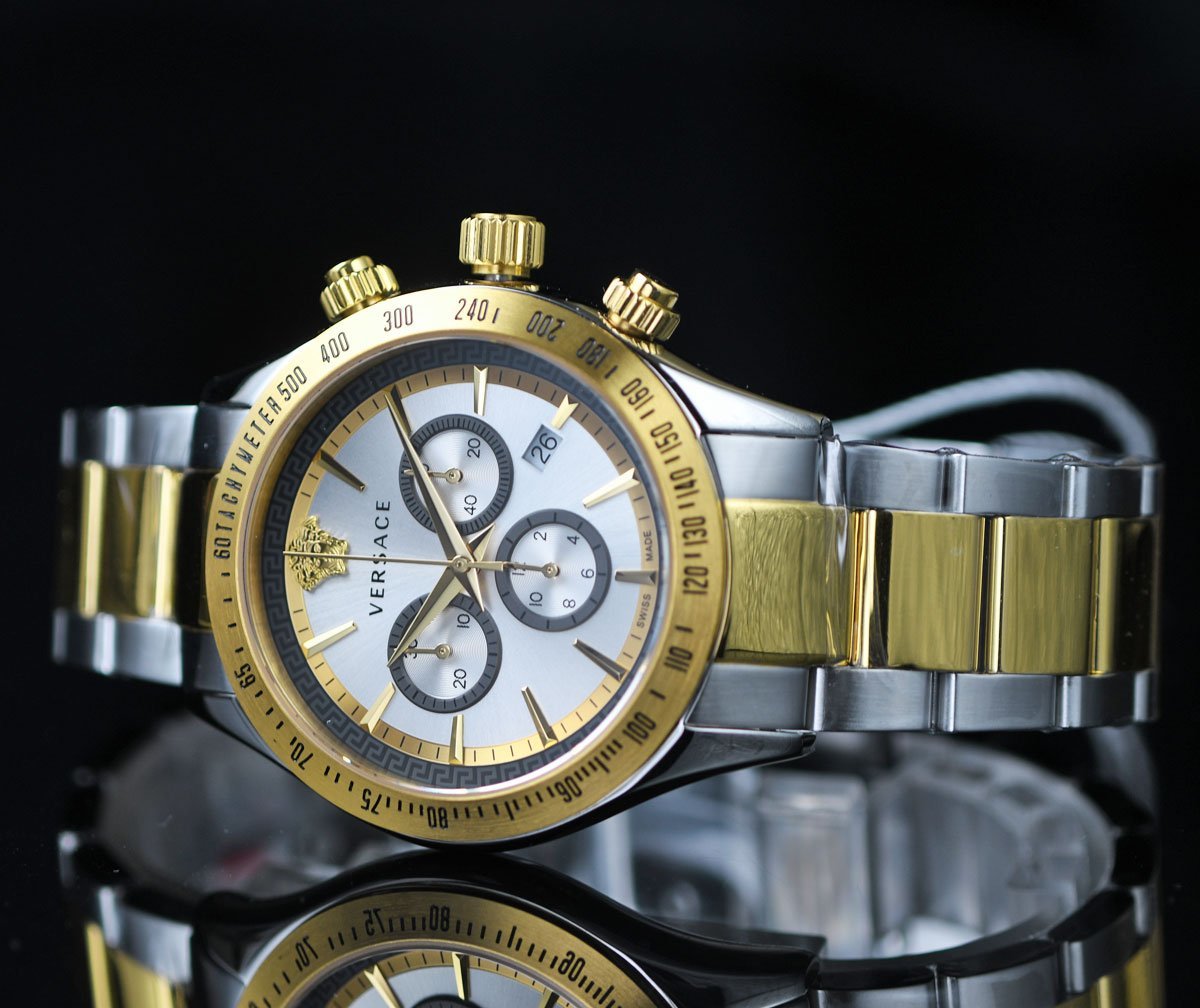 いについて】 新品ヴェルサーチ VERSACE 高級スイス製クロノグラフ 50m