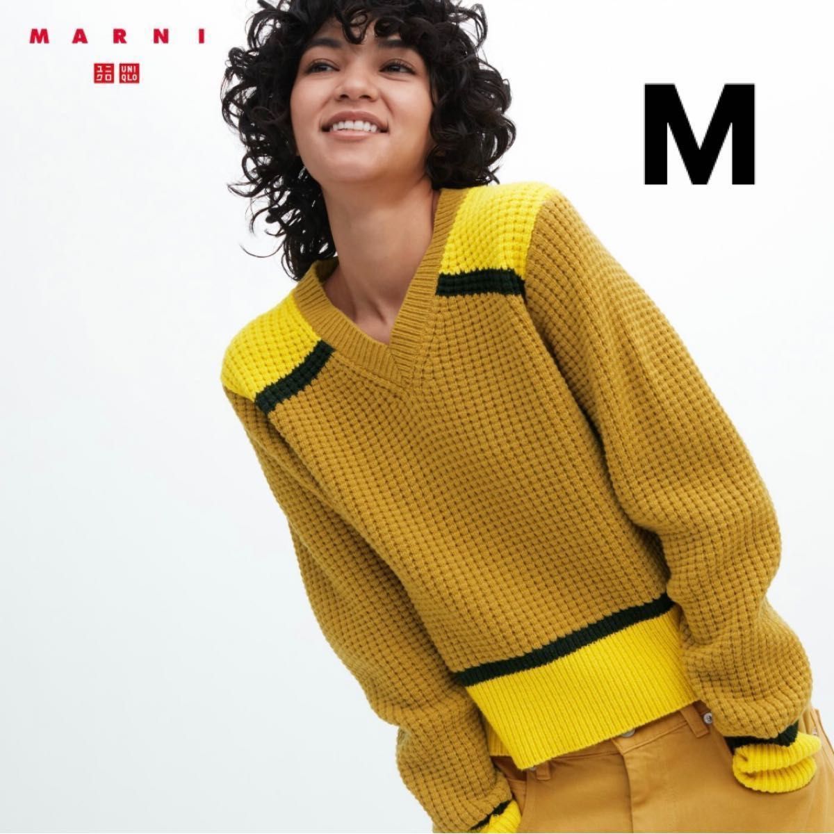 ユニクロ　マルニ　MARNI ポップコーンニットＶネックセーター　ベージュ　黄色　イエロー　Mサイズ　新品未使用　タグ付き