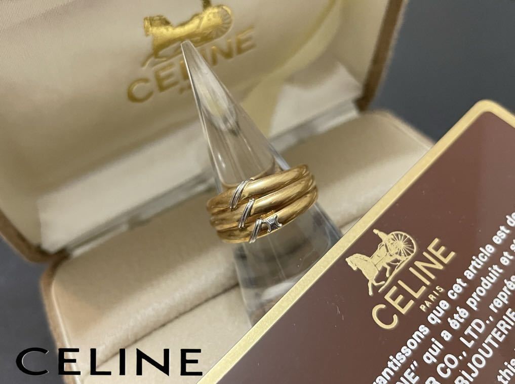 CELINE セリーヌ 750 YG Pt900 ゴールド プラチナ コンビ マカダム リング ゴールド 指輪 金5.7g ギャランティ付き 正規品の画像1