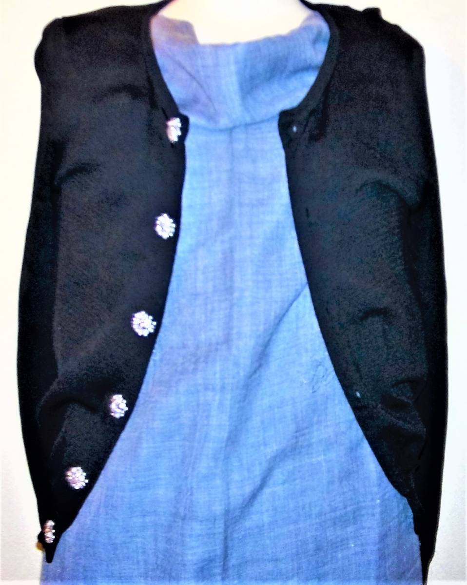 （レディース・合い物・カーディガン）12Twelve Agenda M ビジュー飾りボタン 黒 レーヨン混 お洒落なドレスに羽織っても素敵です _画像1