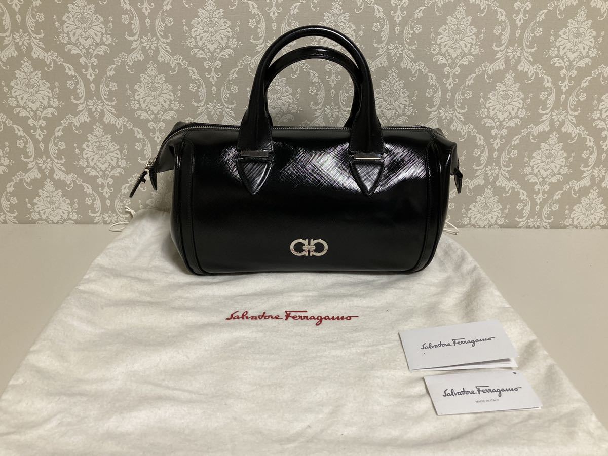 ♪超美品 フェラガモ 本革 ミニボストンバッグ ANGELICA黒 NERO ♪超美品 フェラガモ 本革 ミニボストンバッグ ANGELICA黒 NERO
