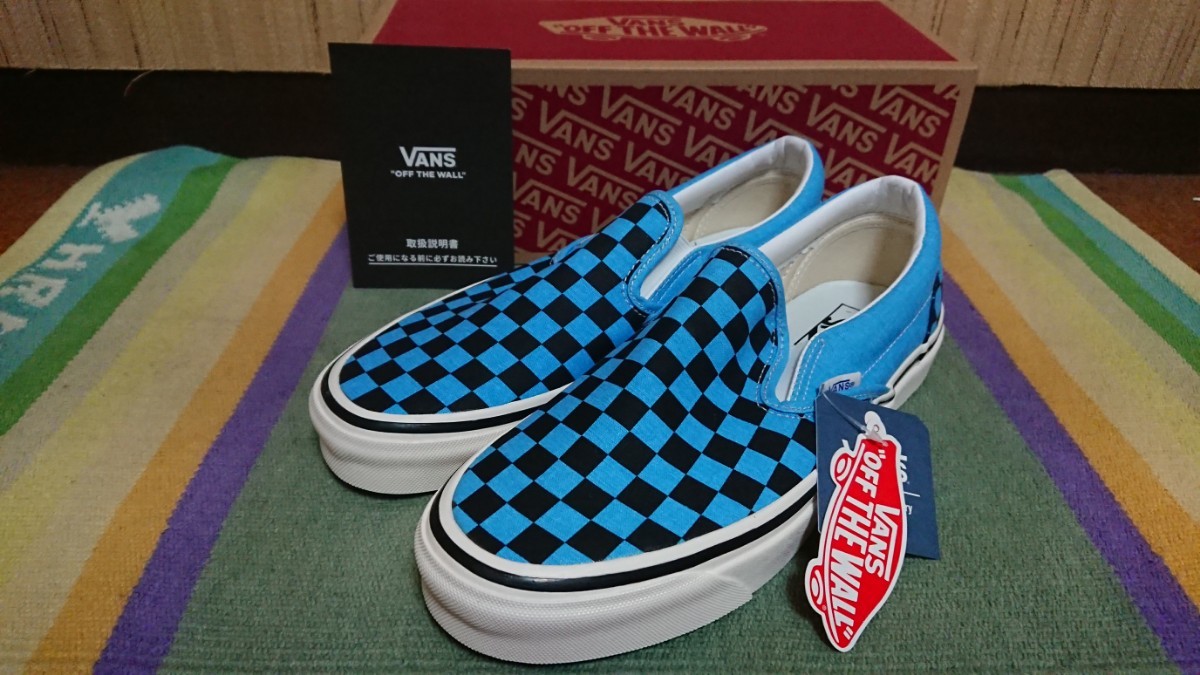 絶版 バンズ スリッポン us9.5 27.5cm VANS slip-on アナハイム ファクトリー コレクション ブルーネオン VN0A3JEXV9L チェッカー チェック_画像1