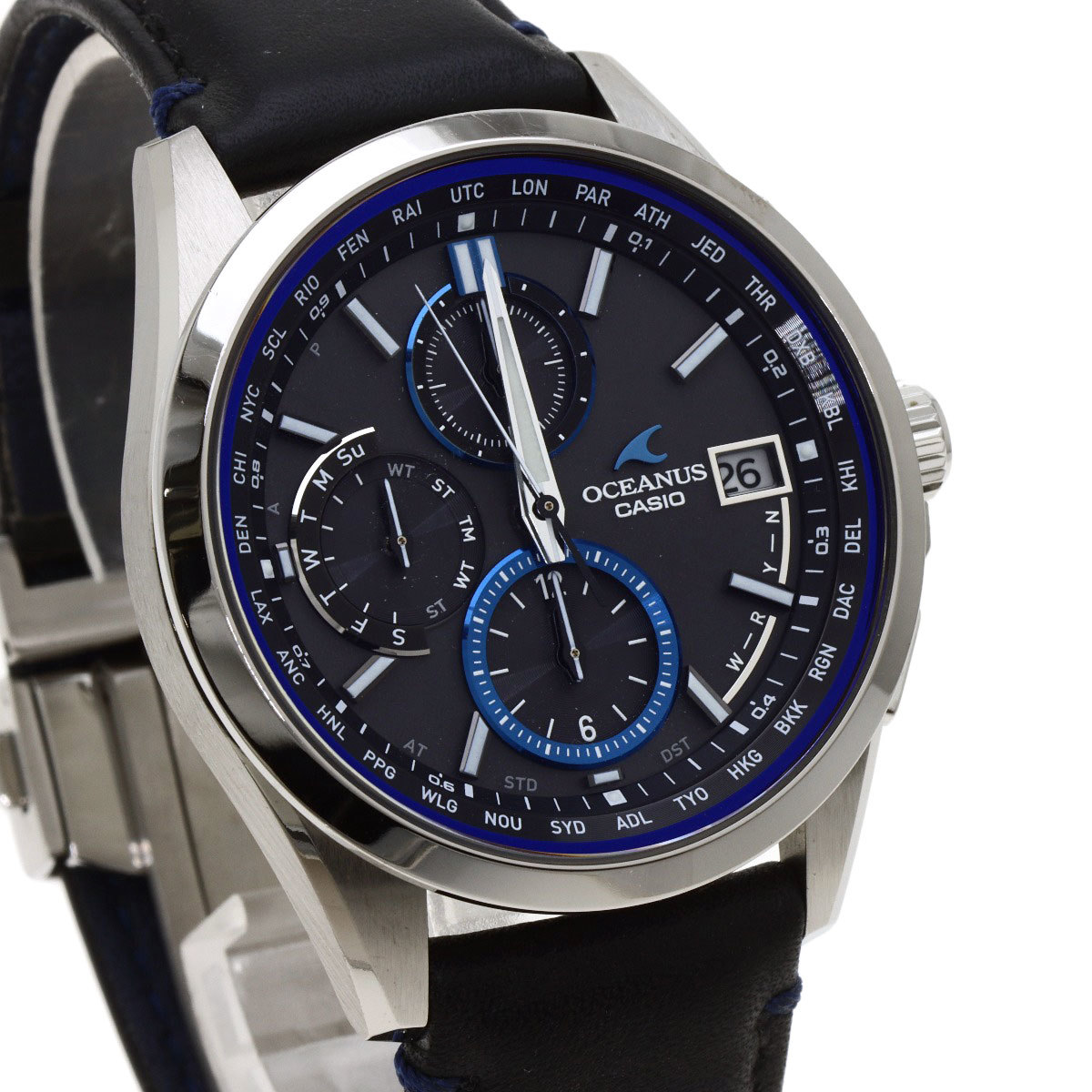 最新 CASIO カシオ 中古 メンズ 革 チタン 腕時計 オシアナス OCW
