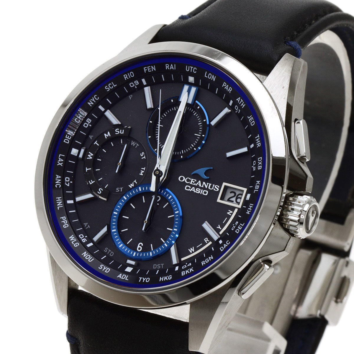 最新 CASIO カシオ 中古 メンズ 革 チタン 腕時計 オシアナス OCW