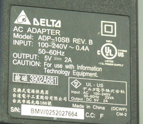 DELTA AC adapter ADP -10SB REV.BH 5V 2A ** operation OK *