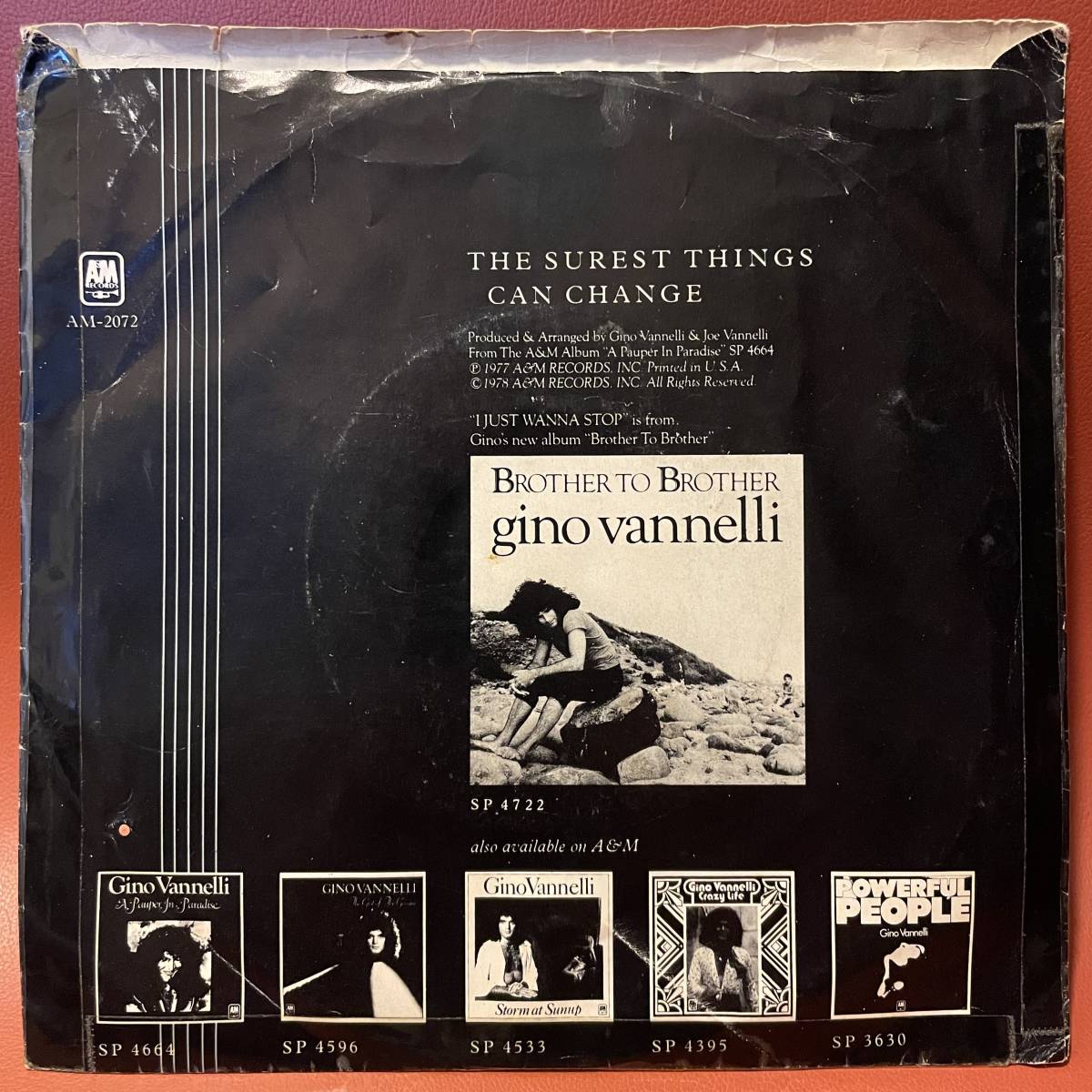 美盤！Gino Vannelli - I Just Wanna Stop / The Surest Things Can Change US盤 ピクチャースリーブ付き EP AM-2072-S AOR ジノヴァネリ_画像2