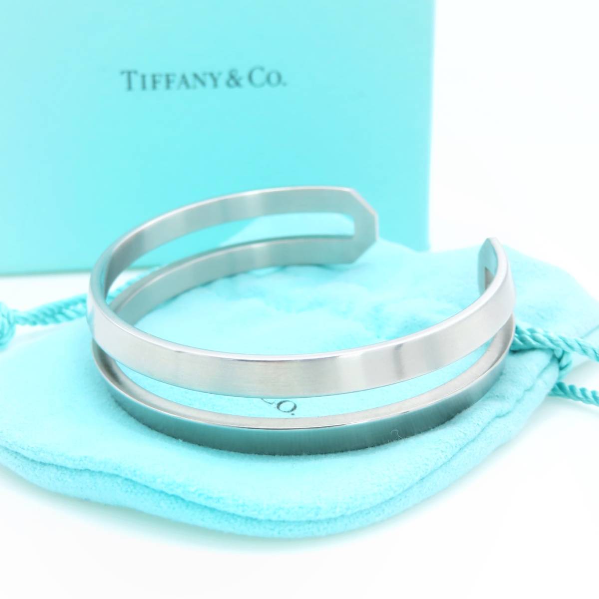 【送料無料】極希少 美品 Tiffany&Co. ティファニー オープン カフ スチール バングル STEEL パロマピカソ メンズ レディース MK57