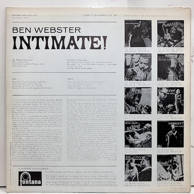 ●即決LP Ben Webster / Intimate ej3109 蘭オリジナル、青銀Stereoウチミゾ ベン・ウェブスター _画像4