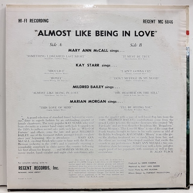 ●即決VOCAL LP Kay Starr Mary Ann McCall Mildred Bailey / Almost Like Being In Love jv4164 米オリジナル、Rvg手書きX20機械刻印 _画像4