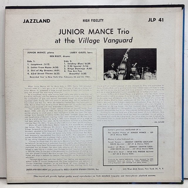 ●即決LP Junior Mance / at the Village Vanguard j36262 米オリジナル、大オレンジDg Mono ジュニア・マンス ●即決LP Junior Mance / at the Village Vanguard j36262 米オリジナル、大オレンジDg Mono ジュニア・マンス