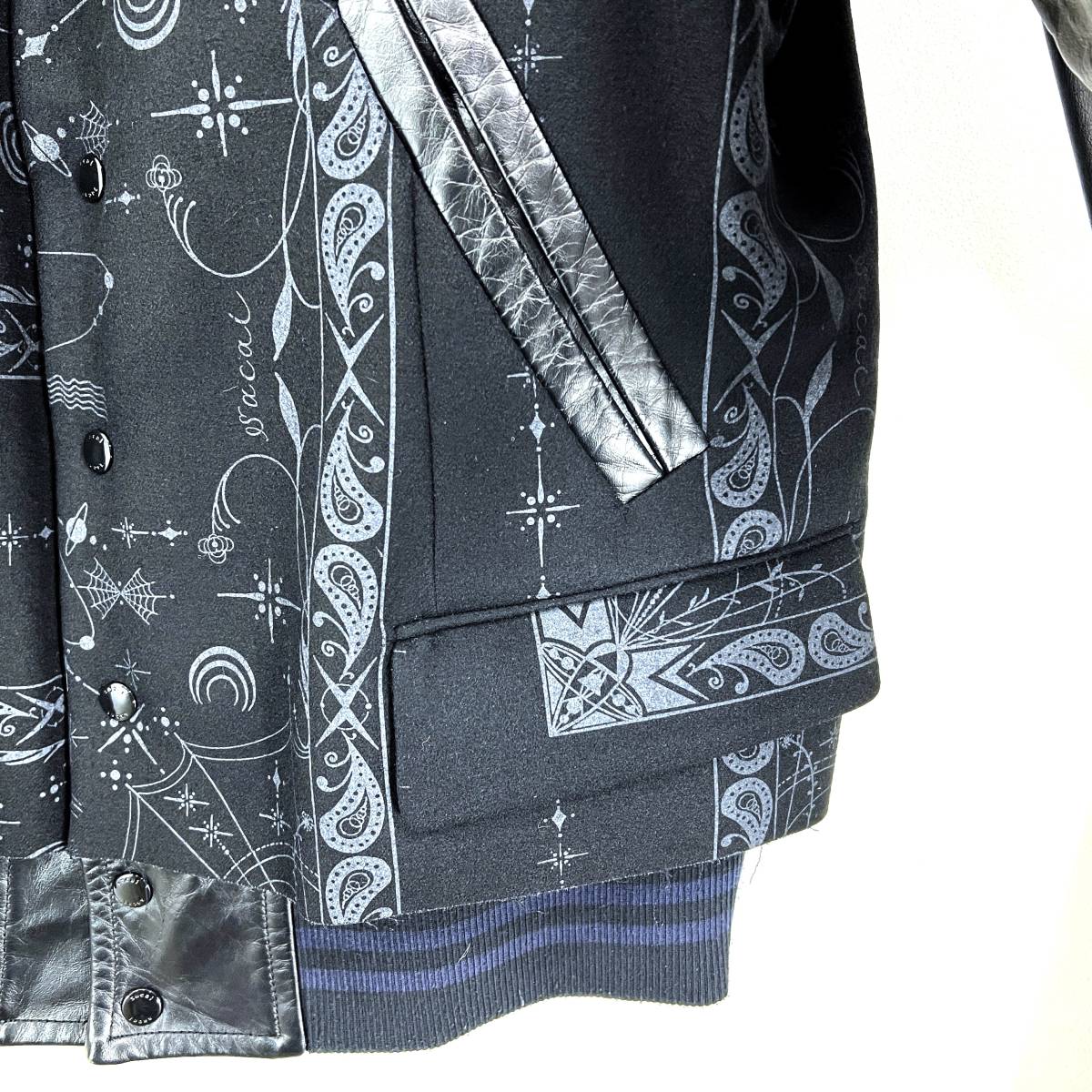 20AW Sacai スタジャン ブラック サカイ print 袖レザー ドクターウー
