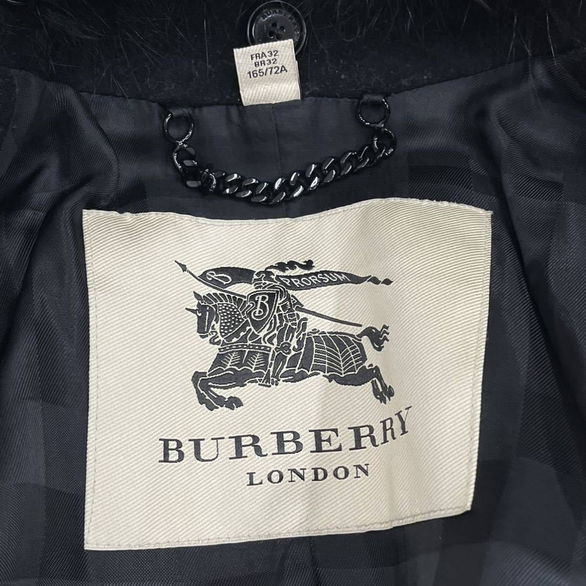 BURBERRY バーバリー ウール カシミヤ混 裏地チェック柄 ブルーフォックスファー付き コート レディース 3950720