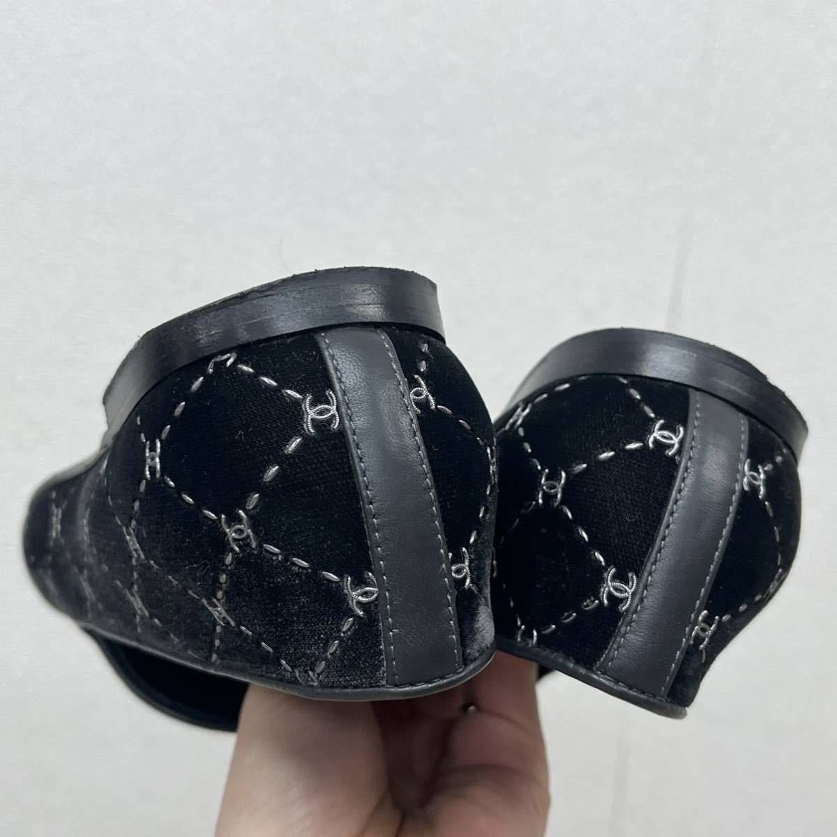 高級 箱保存袋付き CHANEL シャネル 17B G33126X51369 COCO ココマーク ベルベット ベロア モカシン ローファー レディース