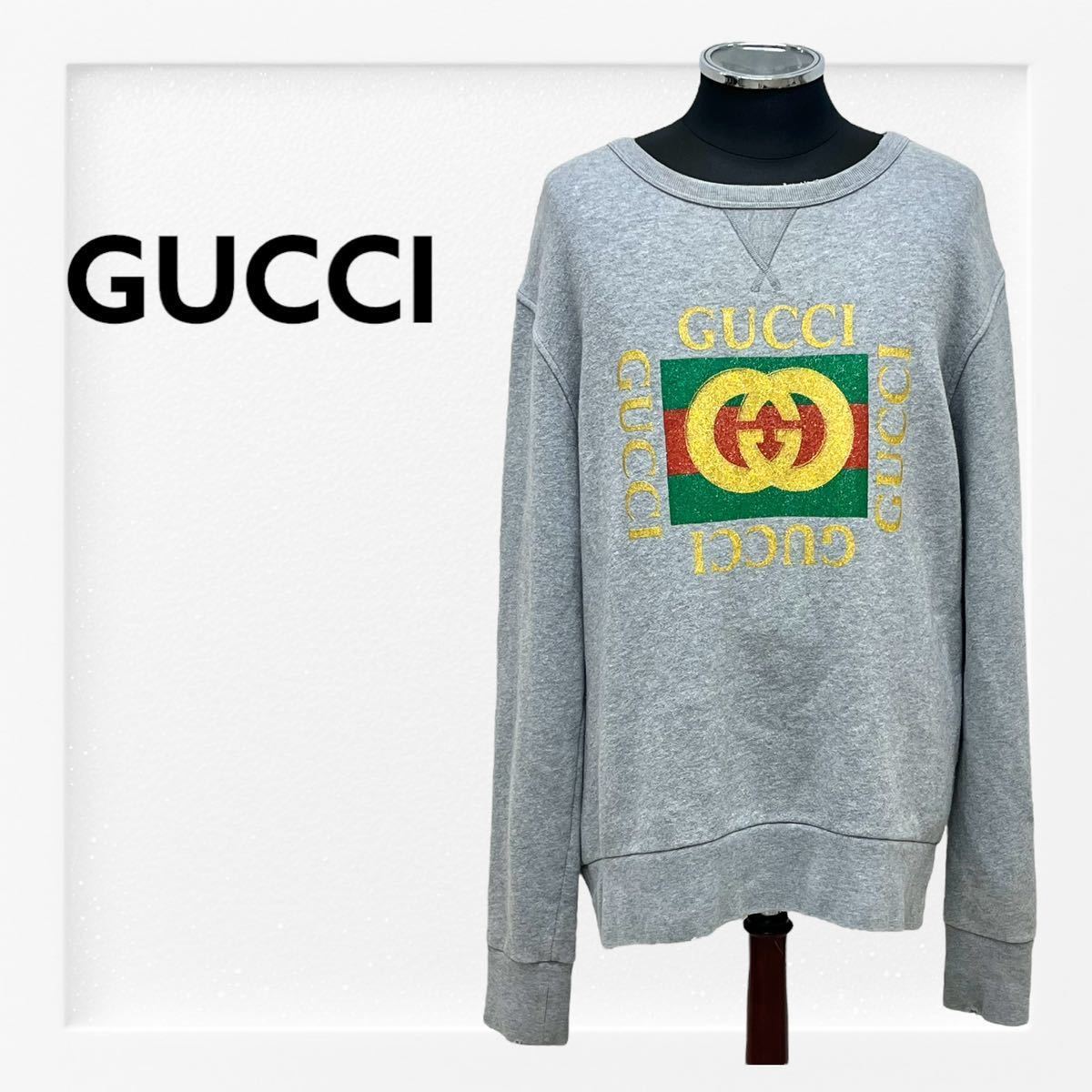 高級 GUCCI グッチ 17AW ヴィンテージロゴ ダメージ加工 オールドロゴ