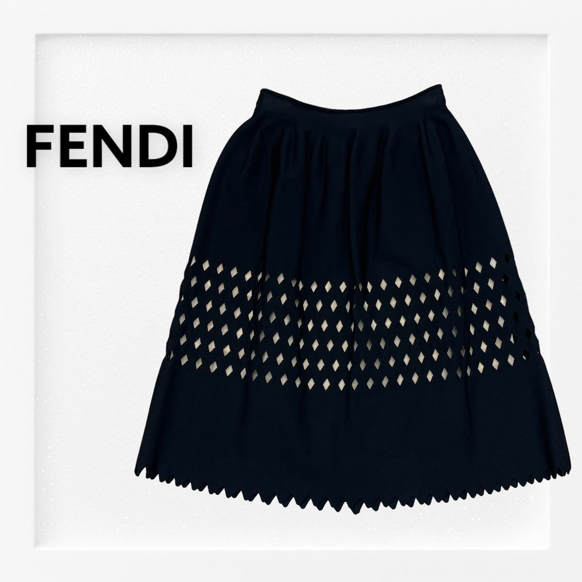 FENDI フェンディ カットワーク デザイン ストレッチ スカート FZQ509 1QF_画像1