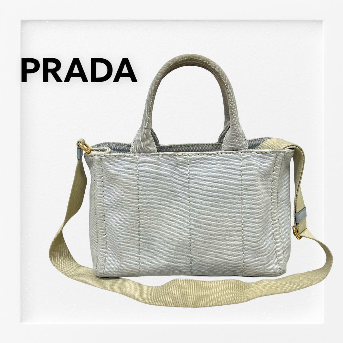 PRADA プラダ CANAPA mini カナパ ミニ 三角ロゴプレート ロゴ キャンバス 2way ショルダー トートバッグ_画像2