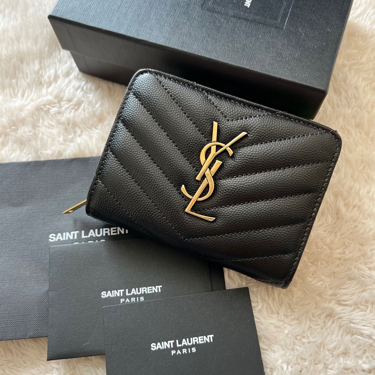 日/祝も発送 Saint Laurent サンローラン YSL 2つ折り ミニ財布 - 通販