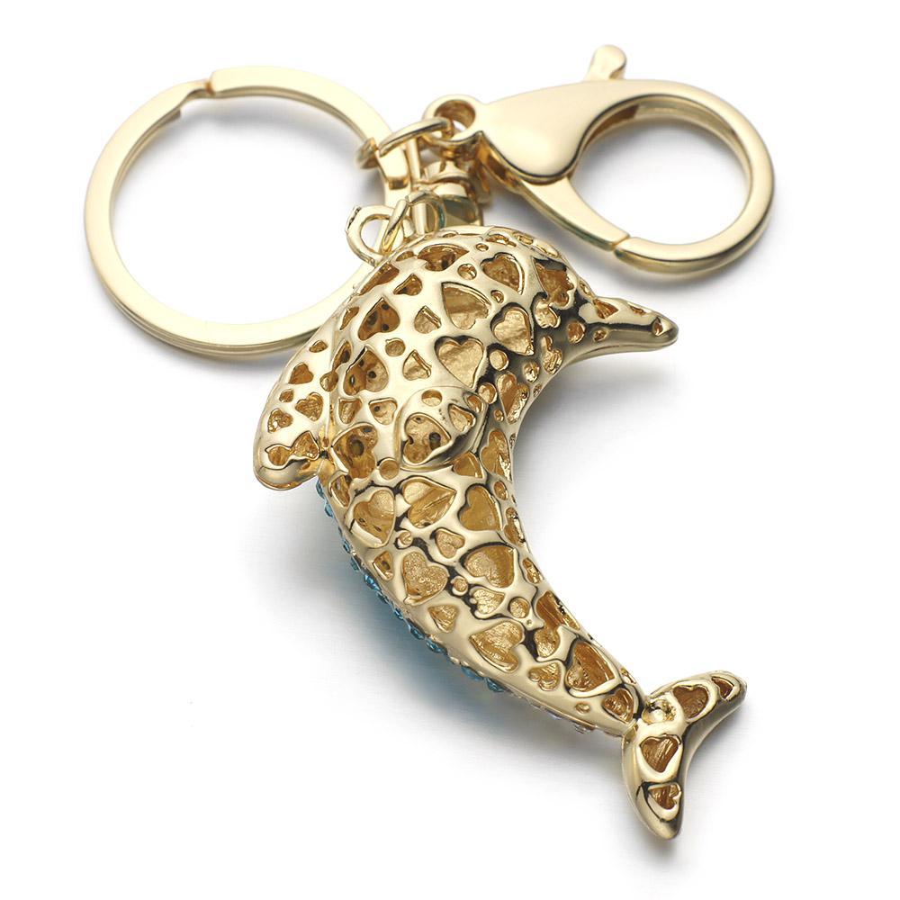 Dalaful.. dolphin crystal Novelty animal to Len ti key holder purse bag buckle handbag pendant car key ring holder woman 