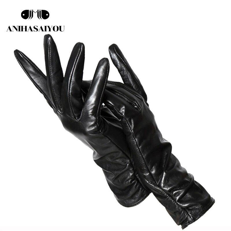  Classic pleat leather gloves woman sheepskin original leather winter gloves small articles gift present A1640