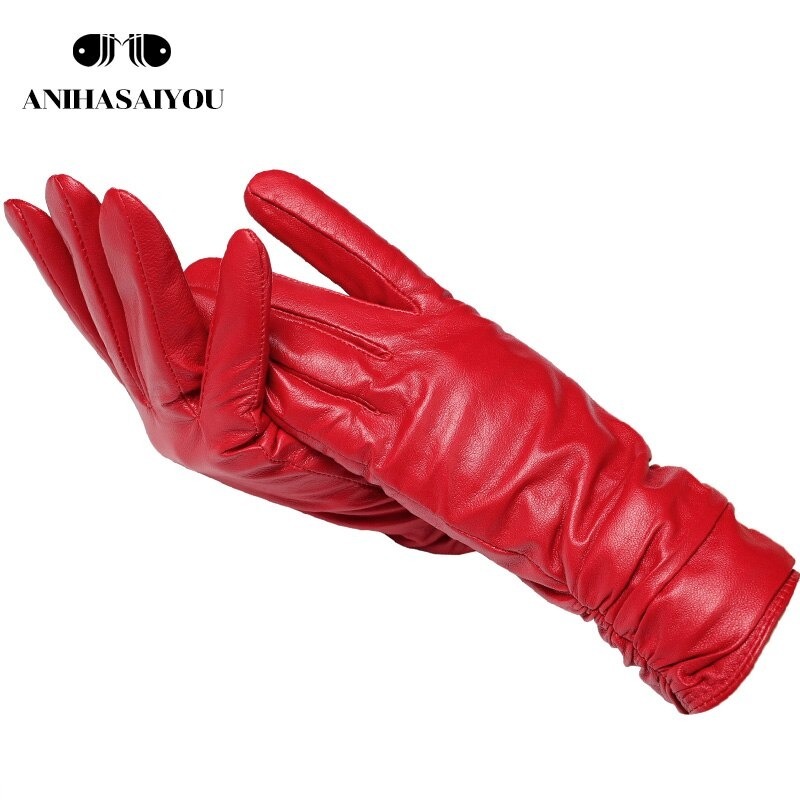  Classic pleat leather gloves woman sheepskin original leather winter gloves small articles gift present A1640