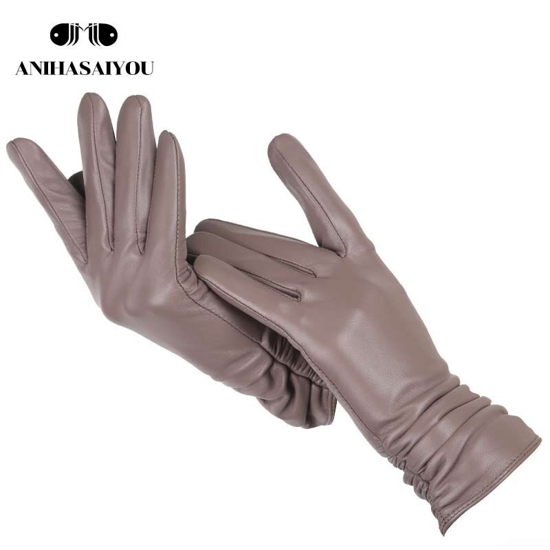  Classic pleat leather gloves woman sheepskin original leather winter gloves small articles gift present A1640