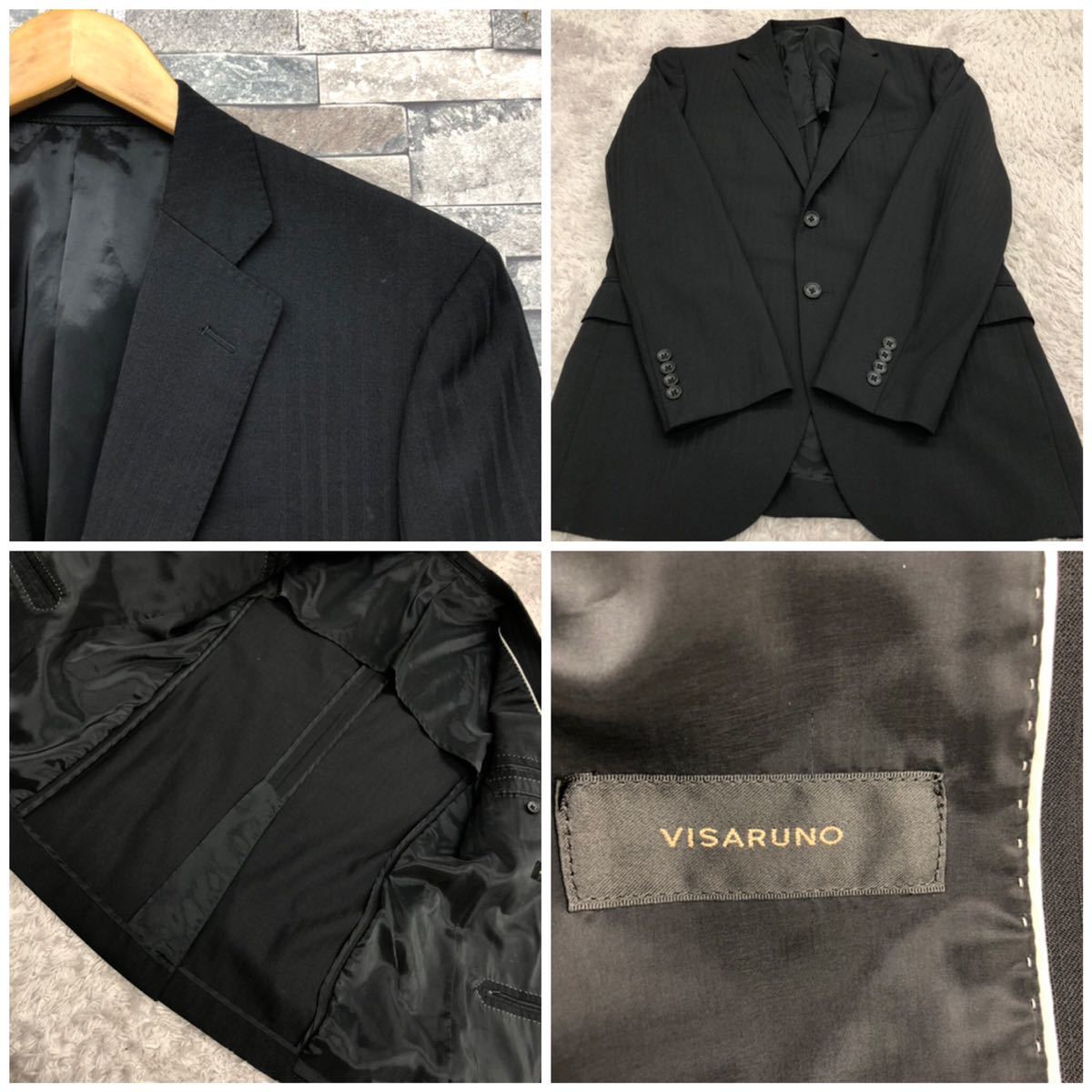 VISARUNO ビサルノ メンズ セットアップスーツ シャドーストライプ ブラック ジャケット2B 背抜き パンツノータック サイズ180Y ウエスト85の画像4