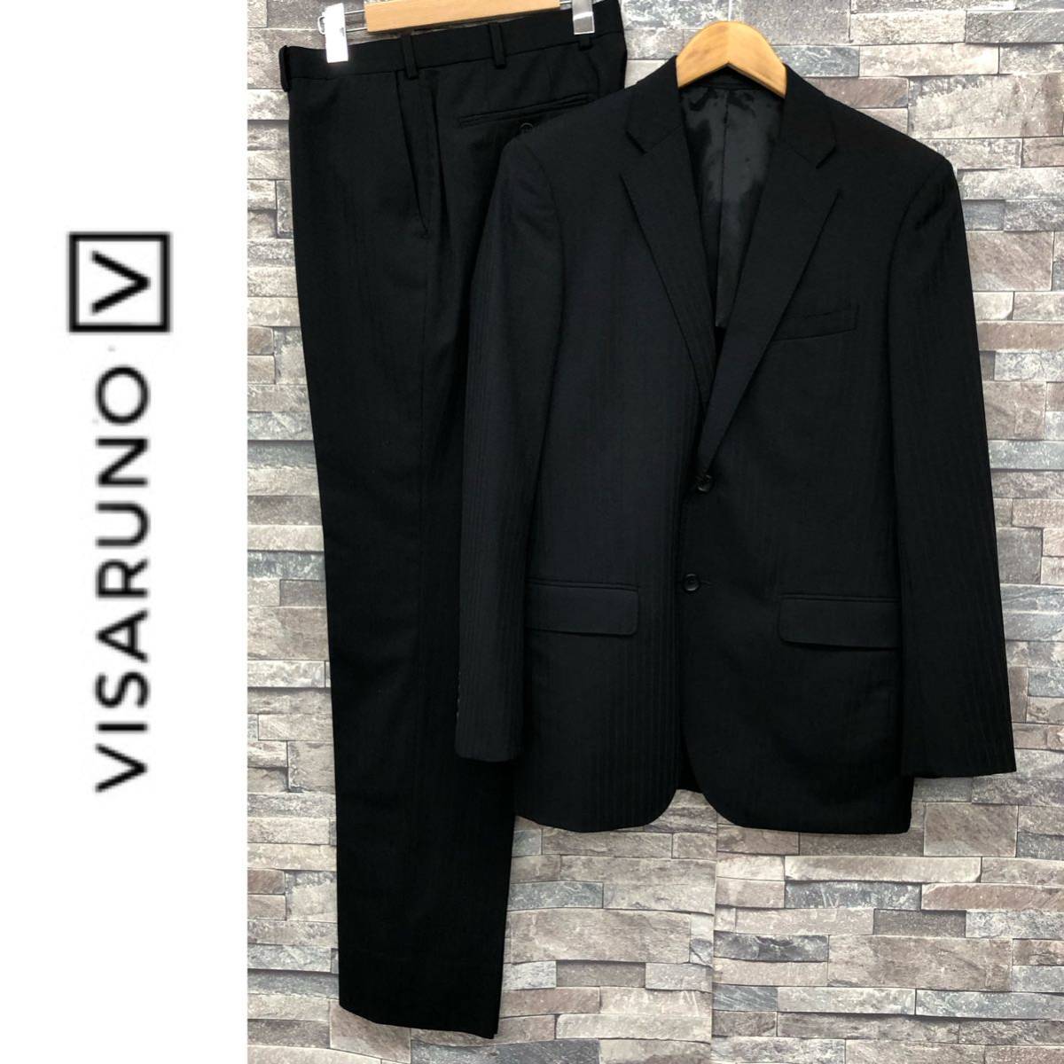 VISARUNO ビサルノ メンズ セットアップスーツ シャドーストライプ ブラック ジャケット2B 背抜き パンツノータック サイズ180Y ウエスト85の画像1