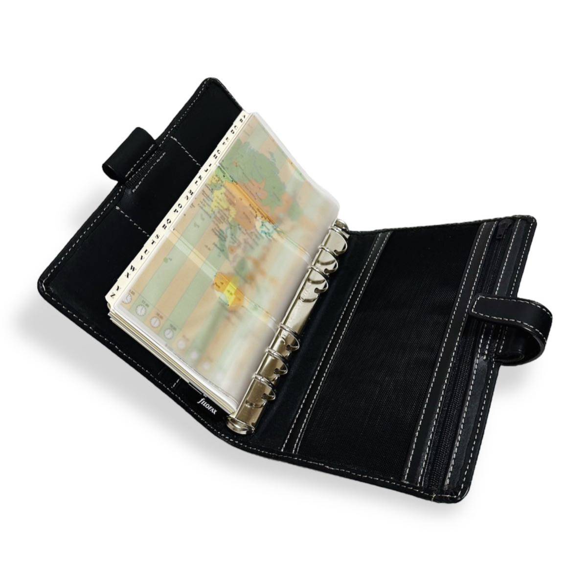 ★ ファイロファックス FILOFAX ★ システム手帳 バイブル 聖書サイズ ステッチ 6穴 スケジュール帳 ダイアリー 本革 レザー 黒ブラック系