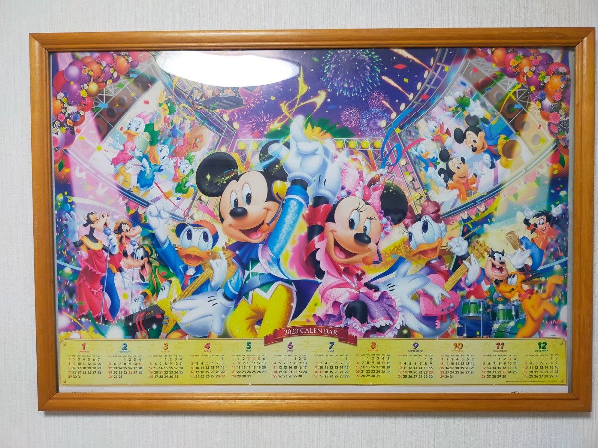 特大 木製フレーム 額縁 2023年ディズニーカレンダー 第一生命 1枚もの