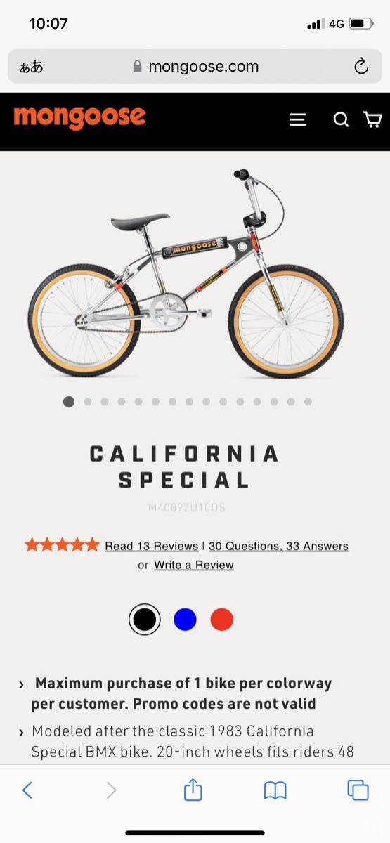 ① 未開封 mongoose マングース California special bmx old School