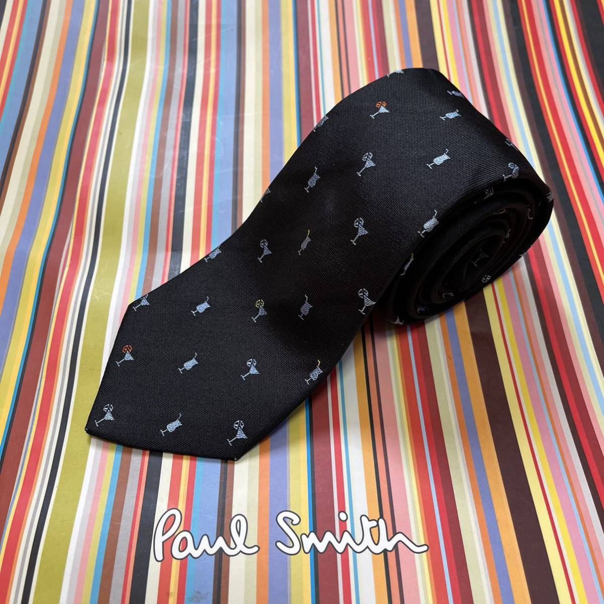 [ free shipping ] Paul Smith necktie cocktail glass pattern multicolor Italy made / dot pattern black large .8cm / wedding suit shirt. dressing up 