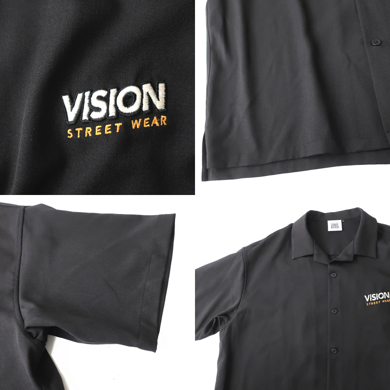 美品◎vision ビジョン ビッグシルエット◎ボックスワイド バック刺繍 オープンカラーシャツ　ブラック(L)_画像3