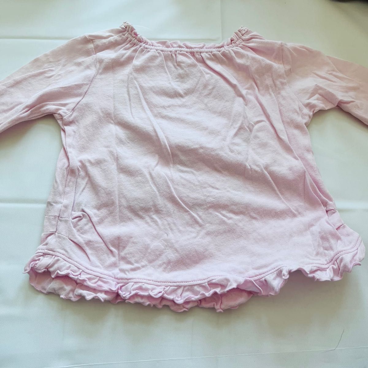 メゾピアノ 女の子 ロンT 80cm 90cm ピンク フリル 刺繍 リボン 長袖Tシャツ トップス