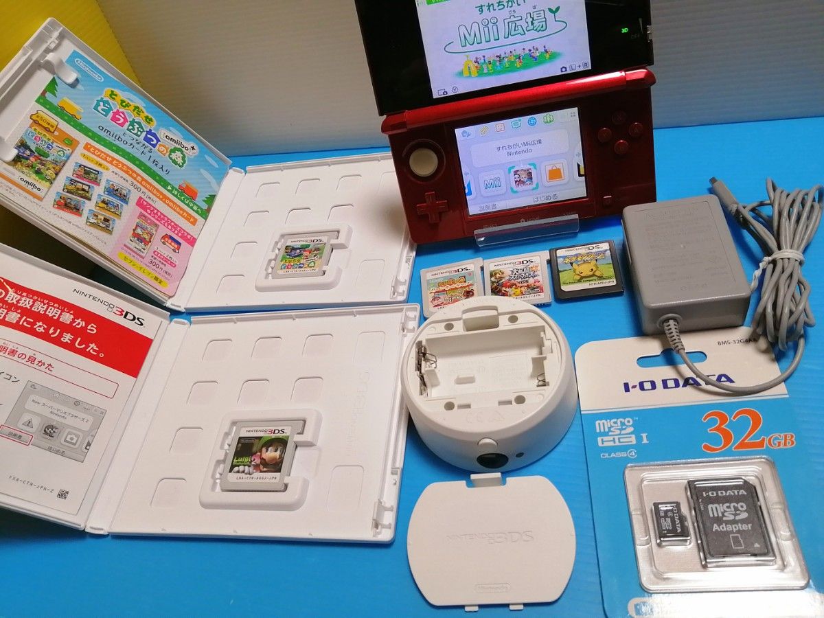 任天堂 ニンテンドー 3DS フレアレッド 本体 + 新品SDカード + 充電器