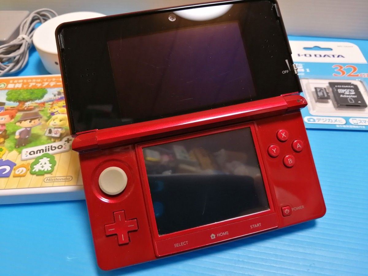 任天堂 ニンテンドー 3DS フレアレッド 本体 + 新品SDカード + 充電器