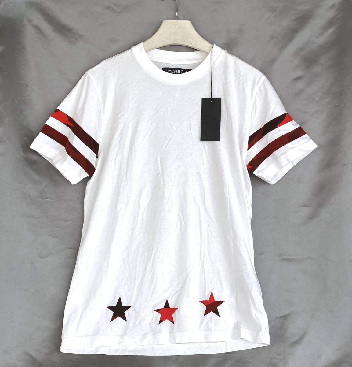 新品タグ付 HYDROGEN ハイドロゲン Tシャツ メンズ L 白 赤 背面プリント 星 スター スカル 迷彩 カモフ 半袖 ドクロ hockey camo D465