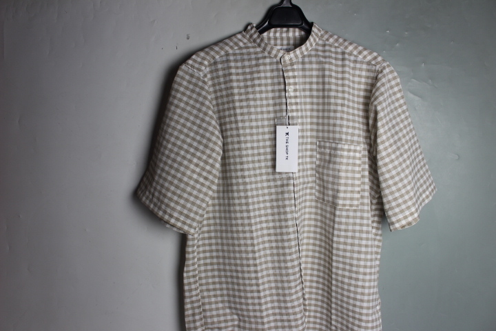  postage 185 jpy [ new goods ] Takeo Kikuchi The Shop TK spring summer * flax style silver chewing gum / band color shirt short sleeves men's L size beige 252/83002(4B545