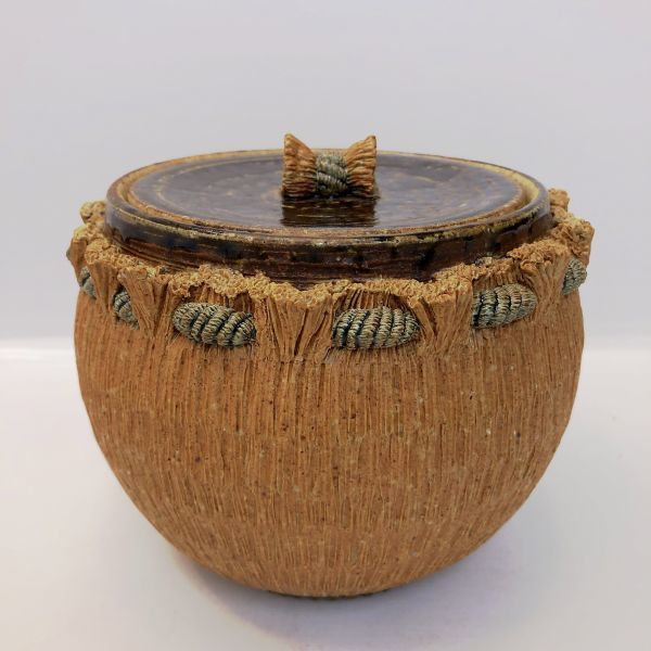 未使用保管品　　水指　いぐさ編紋　陶器　工芸　茶道具