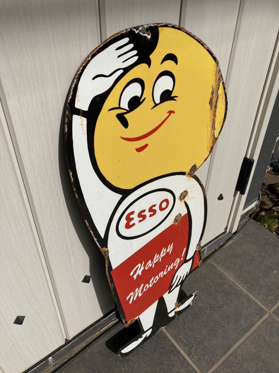 ビンテージ 大型 看板 ESSO エッソ君 オイルドロップボーイ 直径76cm-