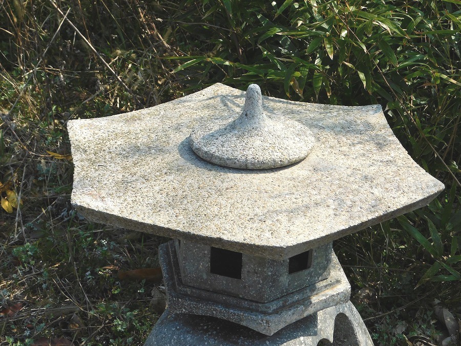 M803M...* шестиугольник снег видеть лампа . лампа . камень лампа .2 сяку < высота 61cm.. диаметр 63.5cm масса 51kg>/ Япония сад двор камень садоводство японский стиль лампа . лампа ..