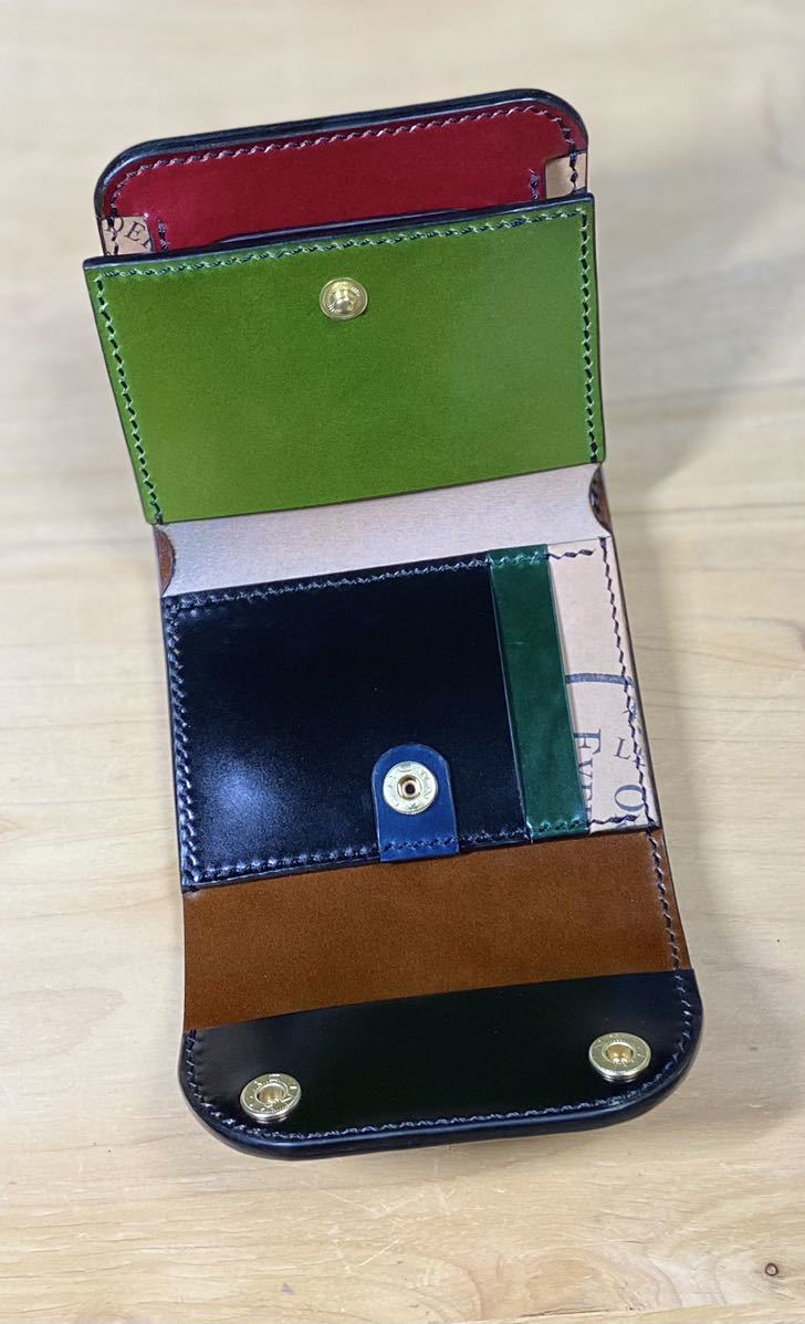  all cordovan wallet [ free shipping ] total hand ..*re- Dell o side a two wheels * multicolor * one point mono *solorileather.blog.jp