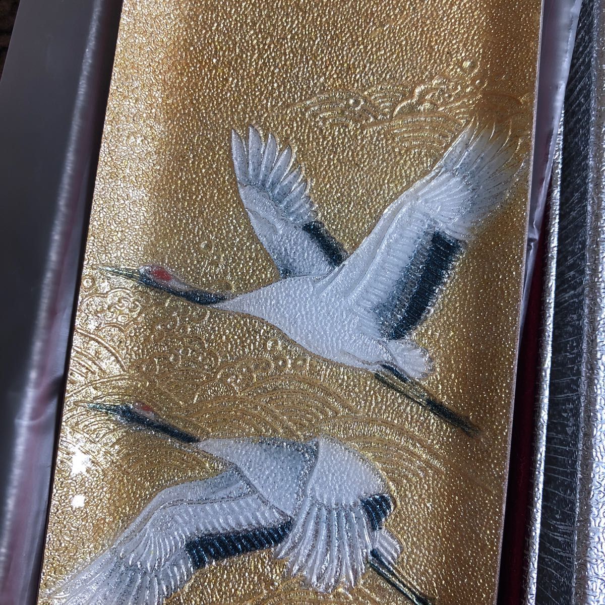 七宝焼 ゴールド 飾り皿 丹頂鶴 伝統工芸品 トレイ プレート - 敬老の日
