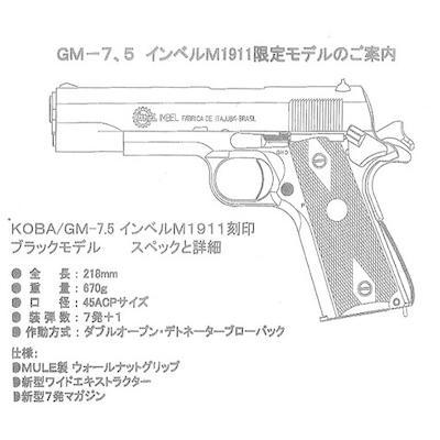 TANIO.KOBAタニオコバ 発火型モデルガン GM-7.5 INBELインベルM1911刻印
