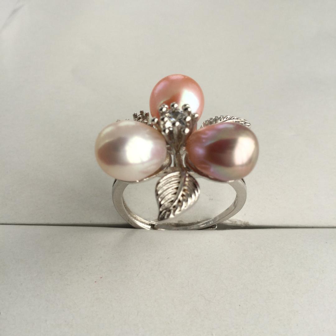 真珠リング指輪人気柄三色組合わせ本物淡水パール7-8mmドロップ形