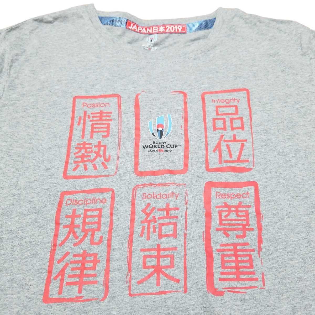 Y099 ラグビー ワールドカップ JAPAN 日本 2019 会場限定コレクション 記念Tシャツ ラグビー憲章プリント 半袖 メンズ S グレー _画像2