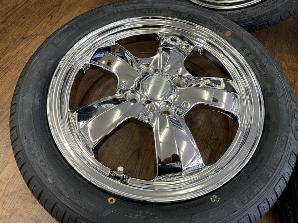 §メッキ!WEDS グラフト5S 15X4.5J+45 100-4H 未使用 エコブルー 165/55R15(165/55-15)新品付 夏 軽 N-BOX/タント/スペーシア/ワゴンR 等_画像3